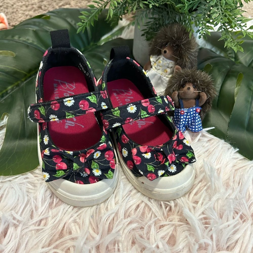Blowfish Malibu Kids Verona Black Red Floral Cherry Bow Mary Jane‎ Flats Baby 5